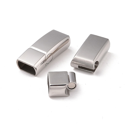304 Stainless Steel Magnetic Clasps with Glue-in Ends, Rectangle, 32x13x8mm, Hole: 6x11mm