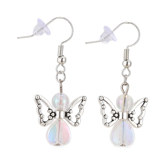 Angel Dangle Earrings, with Transparent Acrylic Beads, Alloy Beads, Brass Earring Hooks and Plastic Ear Nuts