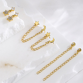 18K Gold Plated Star Chain Earrings for Women, Fashionable and Unique Hip Hop Ear Jewelry