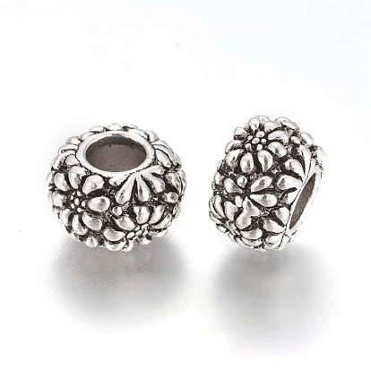Alloy European Large Hole Beads, Rondelle with Flower