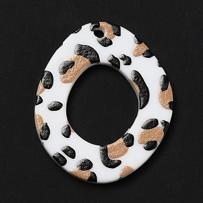 Leopard Pattern Opaque Acrylic Pendants, for DIY Earring Accessories, Twist Oval