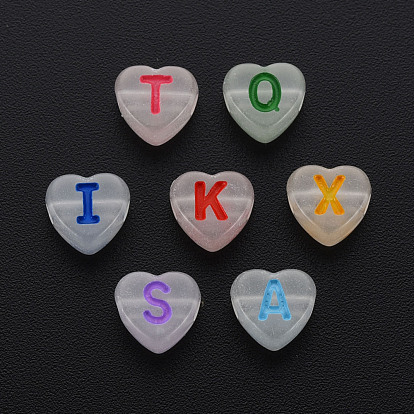 Perles acryliques lumineuses, trou horizontal, coeur avec des lettres aléatoires