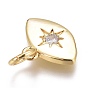 Brass Micro Pave Clear Cubic Zirconia Charms, Long-Lasting Plated, Eye with Star