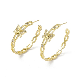 Clear Cubic Zirconia Butterfly Stud Earrings, Rack Plating Brass Half Hoop Earrings for Women, Cadmium Free & Lead Free