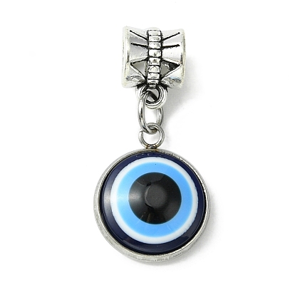 Alloy Resin European Dangle Charms, Large Hole Pendants, Blue Evil Eye