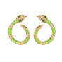 Cubic Zirconia Snake Stud Earrings with Enamel, Golden Plated Brass Jewelry for Women
