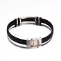 Jewelry Black Color PU Leather Cord Bracelets, with 304 Stainless Steel Findings and Watch Band Clasp, Cross, 235x10mm