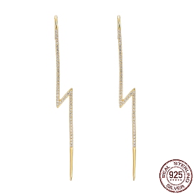 925 Sterling Silver Ear Wrap Crawler Hook Earrings, with Cubic Zirconia, with S925 Stamp, Lightning Bolt