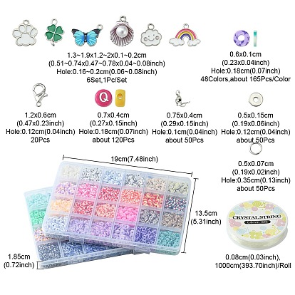 DIY Heishi Surfer Bracelet Making Kit, Including Polymer Clay Disc Beads, Rainbow & Clover & Butterfly Alloy Enamel Pendants