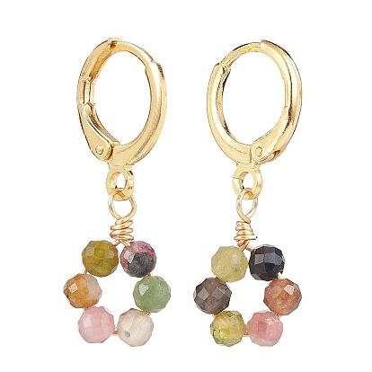 9 paires 3 boucles d'oreilles à levier avec anneau de pierres précieuses mélangées naturelles de style, bijoux en fil de laiton pour femmes, or