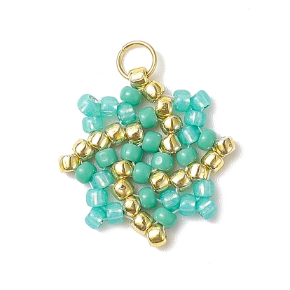 Handmade TOHO Seed Beads Pendants, with 304 Stainless Steel Jump Rings, Octagram