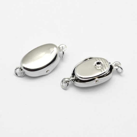 Brass Box Clasps, Cadmium Free & Nickel Free & Lead Free, Real Platinum Plated, Oval