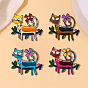 Cat with Flower Badges, Alloy Enamel Pins, Cute Cartoon Brooch
