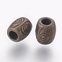 Abalorios de aleación de estilo tibetano, sin plomo y el cadmio, barril, sobre 7 mm de largo, 6 mm de ancho, agujero: 2.5 mm