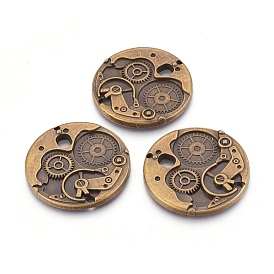 Tibetan Style Alloy Pendants, Flat Round Watch Gears Charms, Nice for Steampunk Jewelry Making, Cadmium Free & Lead Free