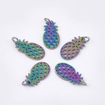 Ion Plating(IP) 201 Stainless Steel Pendants, with Jump Rings, Pineapple