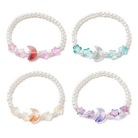 Star & Moon & Imitation Pearl Glass Beaded Stretch Bracelet for Kid