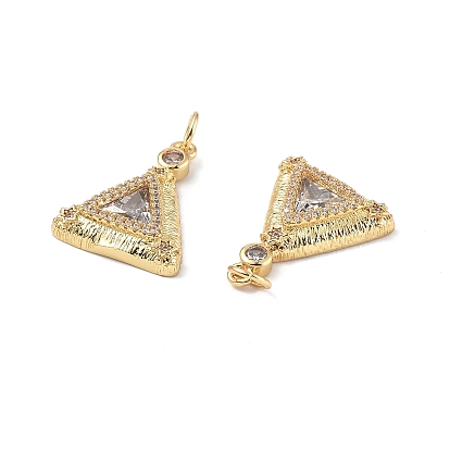 Brass Micro Pave Clear Cubic Zirconia Pendants, with Glass and Jump Ring, Triangle Charm