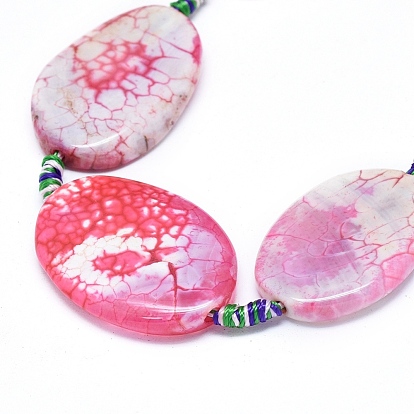 Natural Fire Crackle Agate Beads Strands, Dyed & Heated, Oval