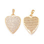 Brass Micro Pave Cubic Zirconia Pendants, with Tube Bails, Heart, Clear