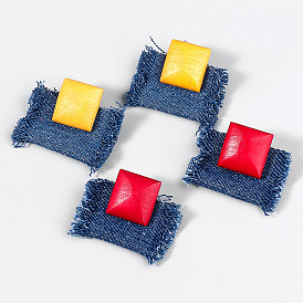 Chic Wooden Fabric Square Earrings for Women - Unique Design and Style