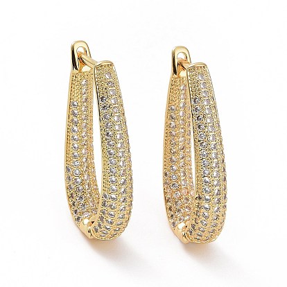 Clear Cubic Zirconia Teardrop Hoop Earrings, Brass Jewelry for Woman