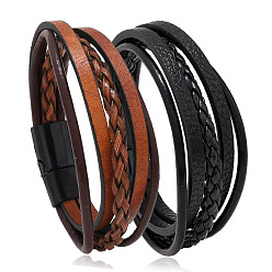 Bracelet à fermoir magnétique en cuir rétro minimaliste pour homme - bijoux tendance de style européen et américain
