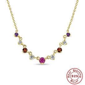 Stylish Round S925 Sterling Silver Pendant Necklace with Colorful Diamonds