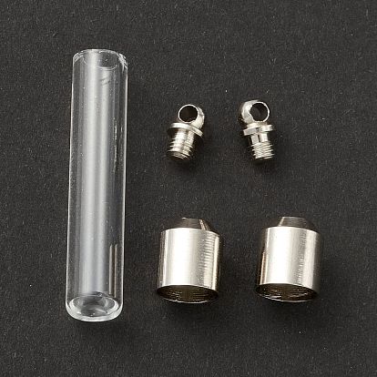 Transparent Glass Vial Pendant Normal Link Connectors, Straight Tube Openable Wish Bottle with Brass & Alloy Findings for Jewelry Making