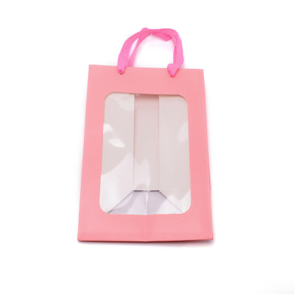 Прямоугольные бумажные пакеты, с ленточными ручками и окошками, для подарочных пакетов и сумок