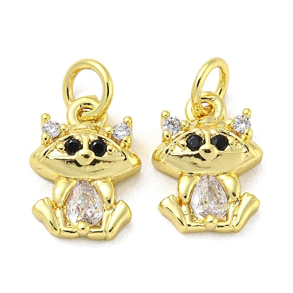 Real 18K Gold Plated Brass Pendants, with Cubic Zirconia and Glass, Cat Charms