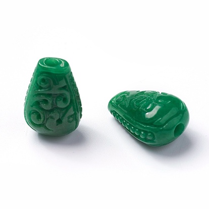 Perles naturelles de jade du Myanmar / jade birmane, teint, sculpté teardrop