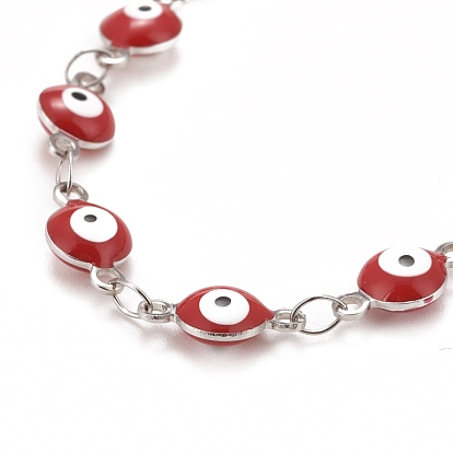 Ovale en émail avec bracelet chaînes à maillons mauvais œil, 304 bijoux en acier inoxydable pour femmes