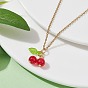 Natural Dyed Malaysia Jade Cherry Pendant Necklaces, with 304 Stainless Steel Chains
