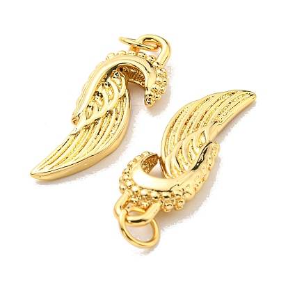Rack Plating Brass Pendants, with Jump Ring, Lead Free & Cadmium Free, Long-Lasting Plated, Wings Charm