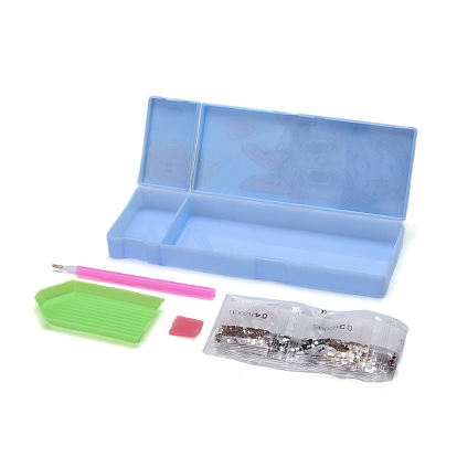 5D DIY Diamond Painting Stickers Kits For ABS Pencil Case Making, with Resin Rhinestones, Diamond Sticky Pen, Tray Plate and Glue Clay, Rectangle with Owl Pattern