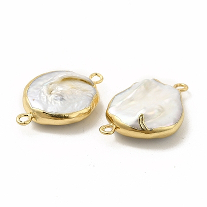 Charmes de connecteur de perles de keshi naturelles baroques, maillons ronds plats, avec doubles boucles en laiton