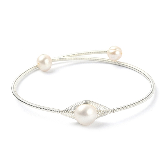 Bracelet manchette en perles naturelles, bracelet en fil à ressort en acier