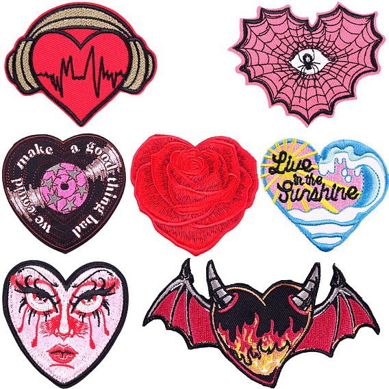 Heart with Rose/Star/Wing Appliques, Embroidery Iron on Cloth Patches, Sewing Craft Decoration