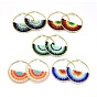 304 Stainless Steel Hoop Earrings, Beaded Hoop Earrings, with Glass Beads, Flat Round