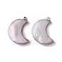 Natural Fresh Shell Pendants, with Brass Findings, Moon Charms