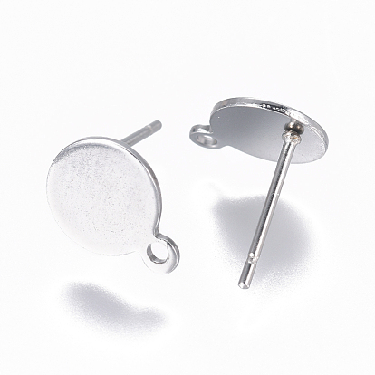 304 Stainless Steel Ear Stud Components, with Loop and Flat Plate, Flat Round