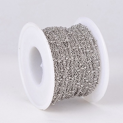 304 Stainless Steel Cable Chains, Satellite Chains, with Rondelle Beads, with Spool, Soldered