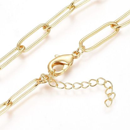 Colliers de chaînes de câble en laiton unisexe, chaînes de trombones soudées, avec fermoir pince de homard, plaqué longue durée