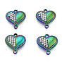 304 Stainless Steel Connector Charms, with Rhinestone, Heart