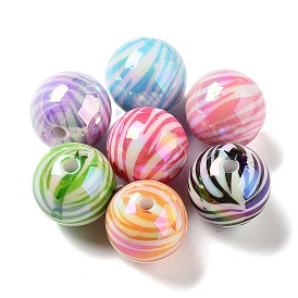 UV Plating Iridescent Acrylic Beads, AB Color, Round with Stripe