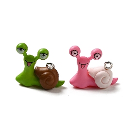 Opaque Resin Pendants, Snail Charms with Platinum Plated Iron Loops