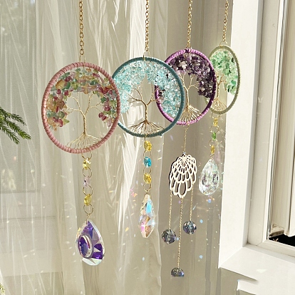 Arbre de vie suspendu prismes de cristal suncatcher, chaîne pendentif suspendus décor ornements