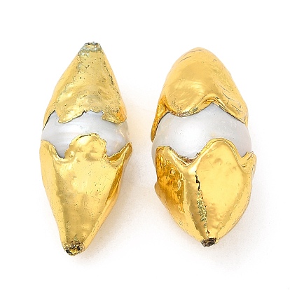 Бусины из натурального жемчуга кеши в стиле барокко, долговечный, с латунной фурнитурой золотого цвета, овальные