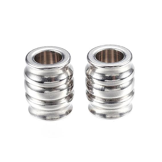 304 Stainless Steel Beads, Column, Large Hole Grooved Beads,